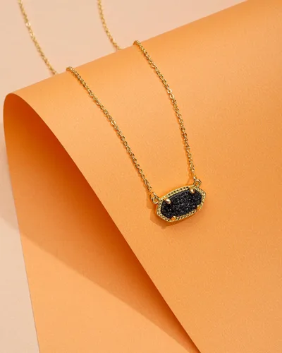 Vista 2 de Collar con colgante de drusa natural hecho a mano, cadena chapada en oro de 14 quilates para mujer