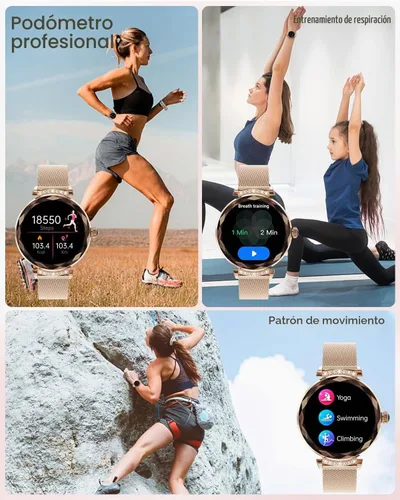 Vista 4 de Relojes inteligentes para mujer (respuesta/hacer llamadas), reloj inteligente AMOED de 1.19 pulgadas para iPhone Android, rastreador de actividad