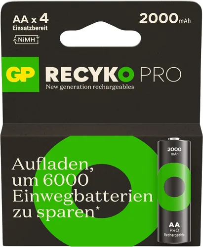 Vista 7 de GP ReCyko PRO - Batería AA de 2000 mAh NiMH, 1,2 V, paquete de 4 baterías recargables AA, diseñada para un rendimiento óptimo en dispositivos