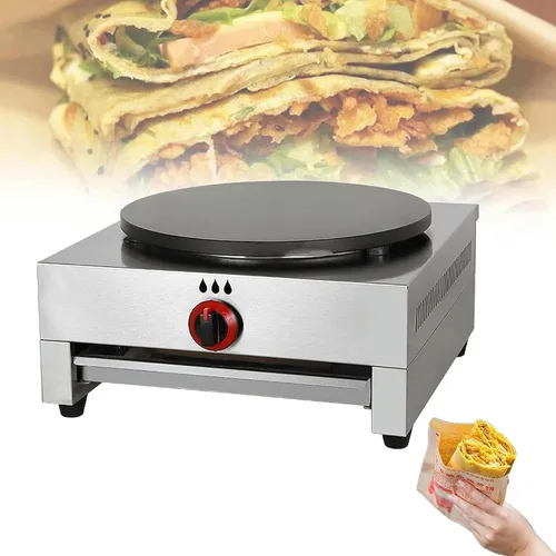 Vista 9 de Máquina para hacer crepas redonda comercial con antiadherente, base de cocción de acero inoxidable con temperatura ajustable, máquina de plancha