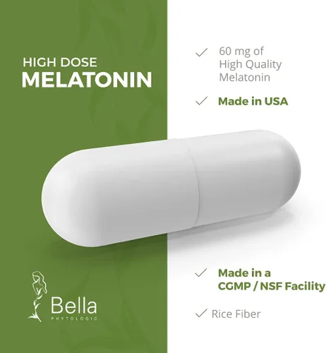 Vista 3 de Melatonina pura 60 mg – Ayuda nocturna de alta potencia para descanso profundo, relajación, jet lag y alivio del estrés – Acción rápida, sin hábito