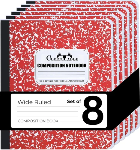 Vista 16 de CLEENTABLE Juego de 5 cuadernos de composición con rayas universitarias para estudiantes, color negro