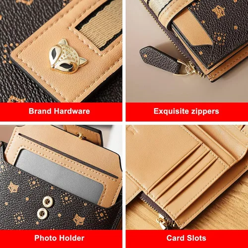 Vista 5 de EUNI Carteras de piel sintética para mujer, carteras pequeñas, monederos con cremallera para mujer, portatarjetas de tarjetas de crédito, carteras