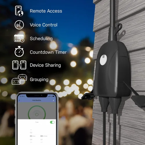 Vista 3 de Feit Electric Enchufe de pared de doble salida habilitado para WiFi inteligente de 120V 15A Negro