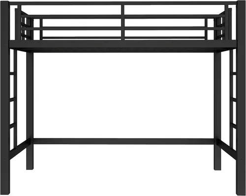 Vista 4 de Cama alta individual con escaleras, cama alta de metal individual con tapones antivibraciones y reducción de ruido, cama alta resistente