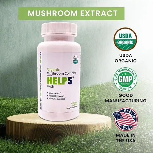 Vista 2 de Cápsulas de complejo de hongos orgánicos Suplemento de hongos 6 en 1 Salud cerebral, sistema de apoyo inmunológico, memoria y energía 1000 mg