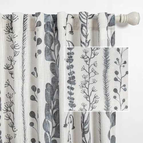 Vista 30 de MEETSKY Cortinas verde salvia de 63 pulgadas de largo, cortinas boho para sala de estar y dormitorio, cortinas semitransparentes de estilo lino