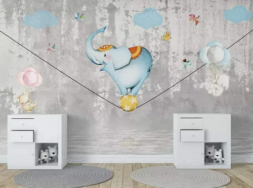 Vista 2 de Murwall Kids Wallpaper Slackline Elephant Wall Mural Cartoon Animals Wall Art Childroom Wall Decor Girls Boys Bedroom Baby Room