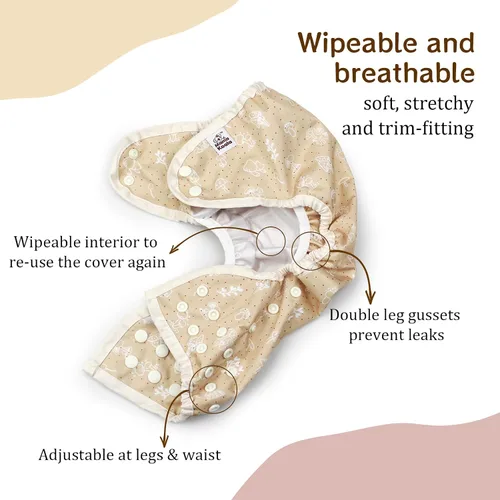 Vista 6 de Mama Koala Fundas de pañales de tela ajustables reutilizables con doble refuerzo para niñas y niños, cierre a presión, talla M (papilla vibrante-M)