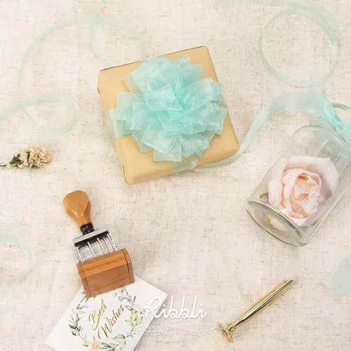 Vista 5 de Ribbli Cinta de organza azul aguamarina, 1 pulgada x 50 yardas, cinta transparente azul para envolver regalos, envoltura de galletas, decoración