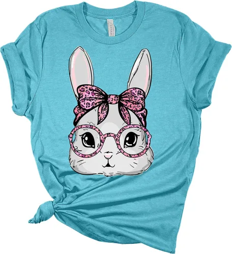 Vista 4 de Camiseta de Pascua con cara de conejo para mujer, lindas camisetas con gráficos divertidos