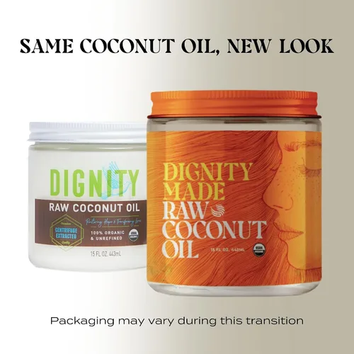 Vista 2 de Dignity Coconuts Aceite de coco crudo - Aceite de coco 100% orgánico sin refinar - Frasco de vidrio de 4 onzas líquidas - Centrífuga extraída