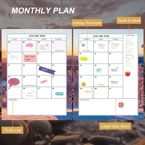 Vista 5 de CAGIE Planificador Mensual 2026: Planificador de Calendario de 12 Meses Ene 2026 - Dic 2026 Planificador Semanal y Mensual 8.5" x 11" Planificadores