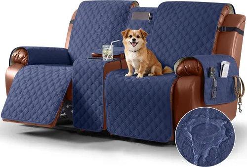 Vista 16 de Ruaozz Funda impermeable para sofá biplaza reclinable con consola, funda antideslizante para sofá reclinable dividido, con correas elásticas Beige