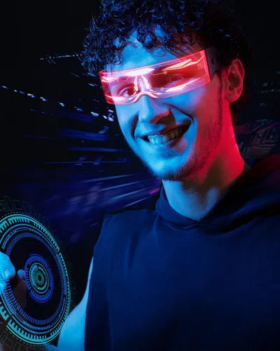 Vista 7 de NIUCOO LED Visor Glasses Light Up Cyberpunk Futuristic Luminous Cosplay Glasses