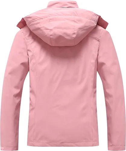 Vista 2 de OTU Chaqueta impermeable para mujer, ligera, impermeable con capucha para senderismo, viajes al exterior.
