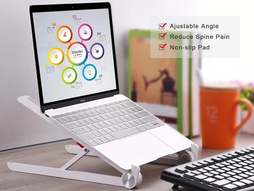 Vista 3 de Soporte para computadora portátil, ajustable, plegable, ergonómico, soporte de escritorio, soporte para MacBook, computadora portátil, PC, iPad