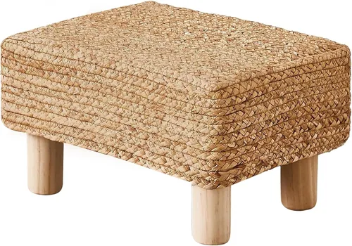 Vista 8 de Wimarsbon Reposapiés Otomán Rectangular de Hierba Marina Natural Reposapiés Pouf Otomanes con Patas de Madera Tejido a Mano Taburete Escalón