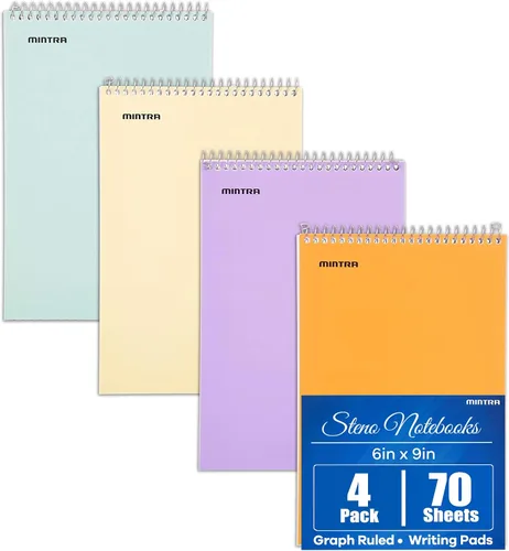 Vista 12 de Mintra Office Steno Books Set - Top-Spiral Bound, Narrow Ruled, White Tint Sheets, Poly Pastel Covered Notebooks for Office & School, Colorful