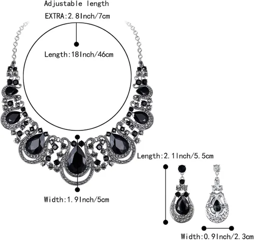 Vista 4 de BriLove Conjunto de collar y aretes con forma de lágrima de cristal para mujer