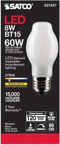 Vista 5 de Satco 6Pk 8w BT15 LED 2700K base media blanca regulable - 60w equiv