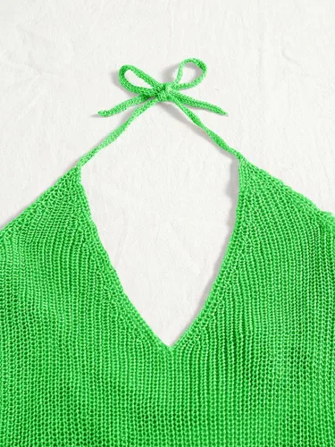 Vista 3 de MakeMeChic Vestido de playa sin mangas con lazo en la espalda para mujer