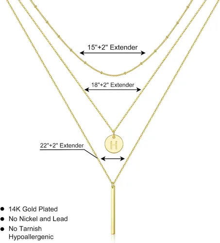Vista 3 de Gold Initial Layered Necklaces for Women, 14K Gold Plated Coin Letter Necklace Skinny Bar Stacking Necklace Coin Necklace Layer Necklace Multi Bar