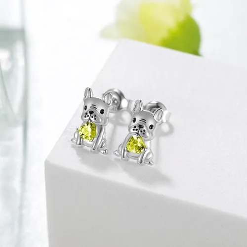 Vista 2 de Aretes de perro para mujer, plata de ley 925, diseño de bulldog francés, joyería de perro de animales, regalos para hija, nieta, niñas y mujeres