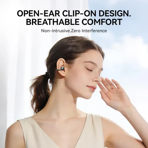 Vista 2 de Auriculares con clip abiertos con Bluetooth 5.4, reproducción de 48 horas, IPX6 impermeable, control táctil, cómodos para entrenamientos y uso Blcak