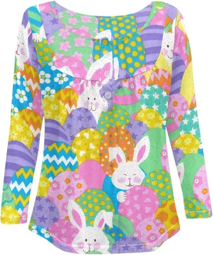 Vista 2 de WHOSGNIHT Blusa casual de manga larga para mujer, cuello en V, con botones, ropa de dormir