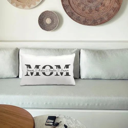 Vista 7 de Fundas de almohada lumbar personalizadas para el Día de la Madre con nombres de los niños, 12 x 20 pulgadas, funda de cojín rectangular decorativa