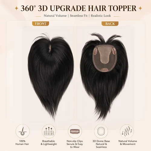 Vista 3 de Peluca de cabello humano para mujer con flequillo, peluca con clip para cabello fino + base de cuero cabelludo de poliuretano de alta densidad