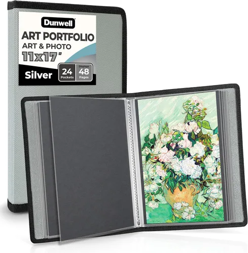 Vista 14 de Dunwell Carpeta portafolio de arte de 11x14 con papel de montaje (negro), carpeta grande para almacenamiento de obras de arte, 24 fundas muestran 48