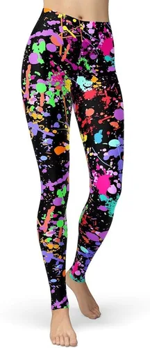 Vista 30 de sissycos - Leggings para mujer de los años 80 con estampado neón salpicado artístico, suaves como la seda y elásticas Splash abstracto