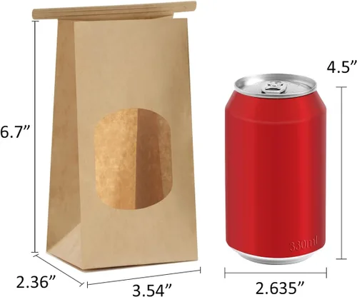 Vista 2 de BagDream Bolsas pequeñas de panadería con ventana, 100 unidades, 3.54 x 2.36 x 6.7 pulgadas, bolsas de papel de estaño marrón kraft para ventana