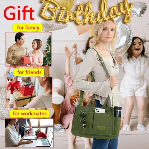 Vista 7 de Bolso de mano para mujer con compartimentos, bolso grande de lona para mujer, bolso cruzado de trabajo, portátil, bolsa de libros, bolsos de hombro