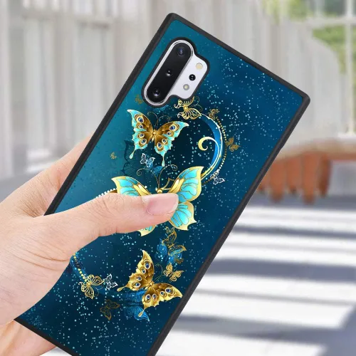 Vista 6 de OOK Funda para Galaxy Note 10 Plus de 6.8 pulgadas, [protector de pantalla integrado], bonito diseño de mariposa azul, parte trasera de Samsung