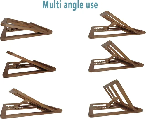 Vista 2 de Soporte de madera para computadora portátil para escritorio y madera, estilo portátil, plegable y ajustable ergonómico, soporte para libros