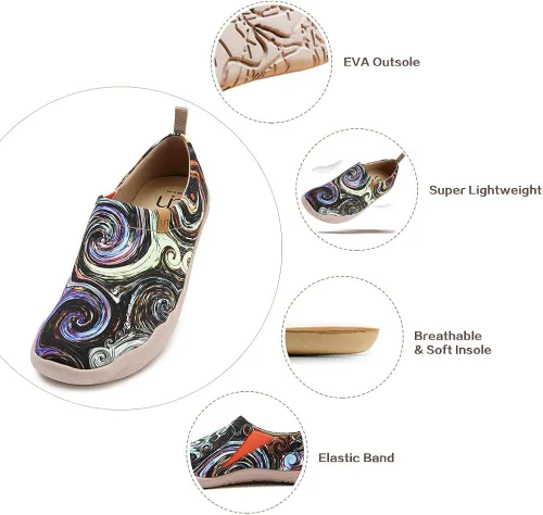 Vista 5 de UIN - Tenis a la moda para mujer, hechos de lona, con diseño artístico floral pintado, sin cordones, para viajar