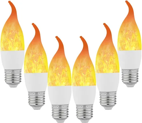 Vista 6 de Lpraer Paquete de 6 bombillas LED E12 con efecto de llama, 3 modos de luz parpadeante con punta de llama para candelabro, bombillas de araña blancas