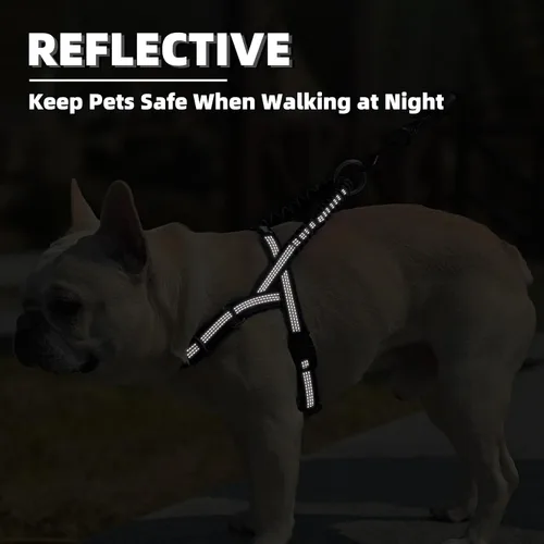 Vista 6 de PUPTECK Arnés sin tirones para perros grandes, chaleco arnés reflectante ajustable para mascotas con asa elástica, arnés a prueba de escape sin Negro
