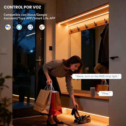 Vista 3 de MIWISE Tira de luces LED RGB COB 9.84 pies/3m, tira de luz de cambio de color regulable DC24V, compatible con Alexa/Google Assistant/Tuya, cinta