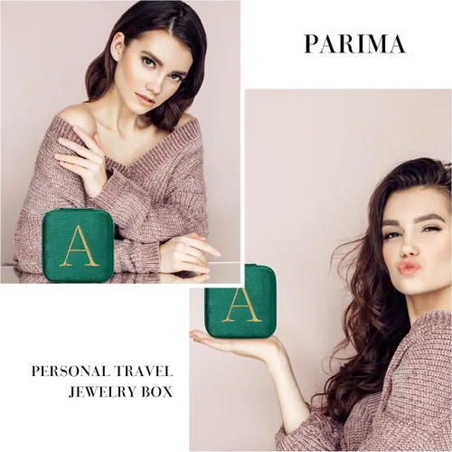 Vista 5 de Parima Joyero organizador de viaje Joyero de terciopelo personalizado con inicial, pequeño joyero de terciopelo personalizado para viajes