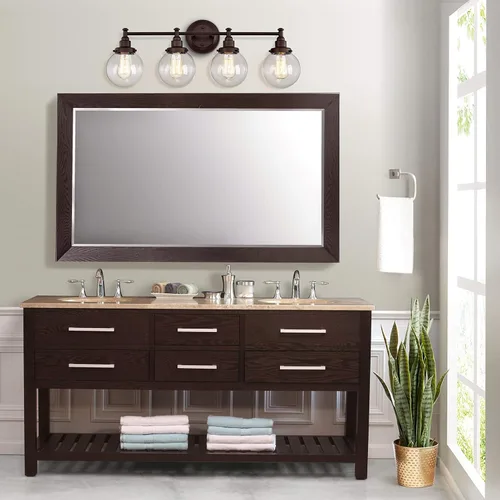 Vista 7 de Chloe Lighting Milo - Accesorio de tocador de baño de bronce aceitado de 4 luces de transición, 30 pulgadas de ancho