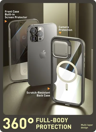 Vista 3 de i-Blason Funda magnética para iPhone 15 Pro Max con soporte para cámara compatible con MagSafe Protección de grado militar Funda transparente