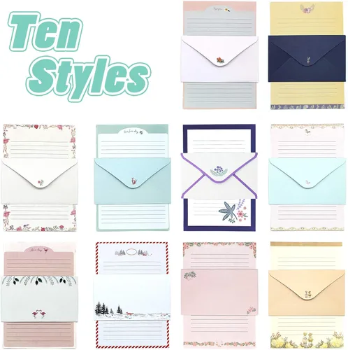 Vista 3 de Juego de papel y sobres, 90 piezas de papel estacionario para mujeres, niñas, hombres y niños, lindo papel de papelería de escritura con 30 sobres