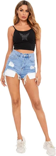Vista 6 de Verdusa Camiseta sin mangas Y2K con cuello redondo y diamantes de imitación para mujer