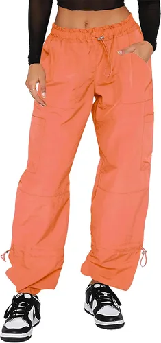 Vista 14 de Waitfairy Pantalones cargo para mujer, con cordón elástico, cintura elástica, pantalones de paracaídas holgados para mujer, pantalones Y2K con 01