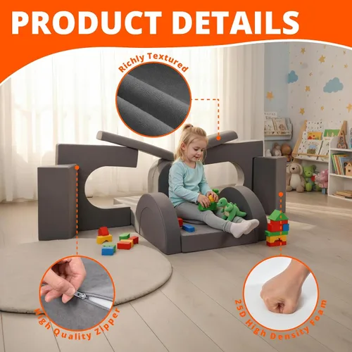 Vista 6 de Fvkind Sofá modular de juego para niños, 16 piezas, sofá de construcción para sala de juegos y dormitorio, sofá modular de juegos para niños y gris