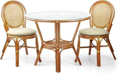 Vista 8 de Denver Dining - Silla auxiliar de mimbre hecha a mano con cojín color crema, ratán natural, colonial